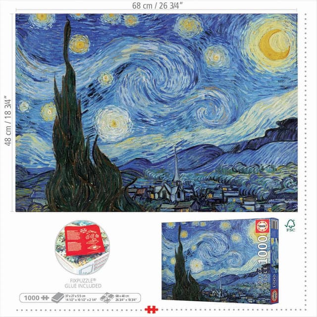 Detalle de Educa Puzzle 1000 Piezas La Noche Estrellada Vincent Van Gogh 🌌