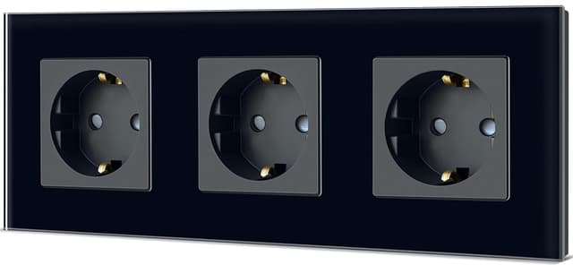Detalle de TAWOIA Schuko-Wandsteckdose 3-fach mit Glasrahmen (EU-Standard), schwarz, 86×228 mm