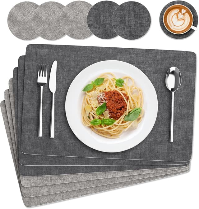 Detalle de Euqvunn Set Table 6 pièces Gris Double Face 43×30 cm