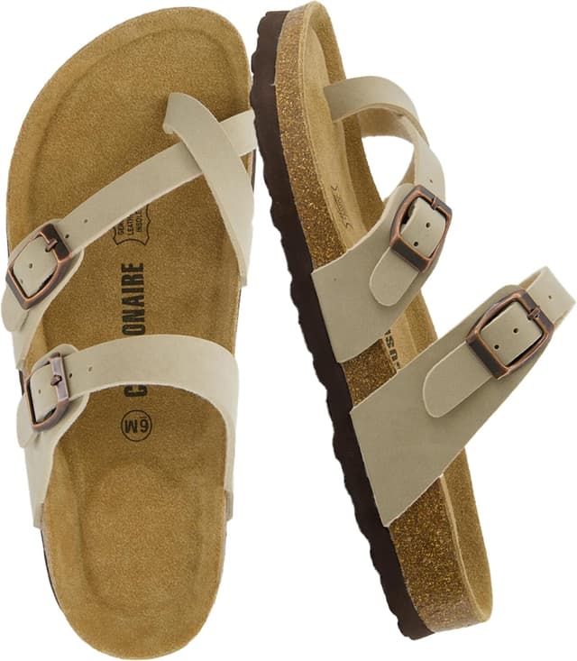 Detalle de CUSHIONAIRE Luna women’s sandals with cork footbed and flexible comfort