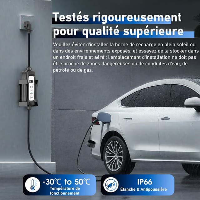 Detalle 2 de EVIEUN Chargeur voiture électrique portable 3,6 kW (Type 2) 7 m, réglable 6/8/10/13/16 A avec écran LED
