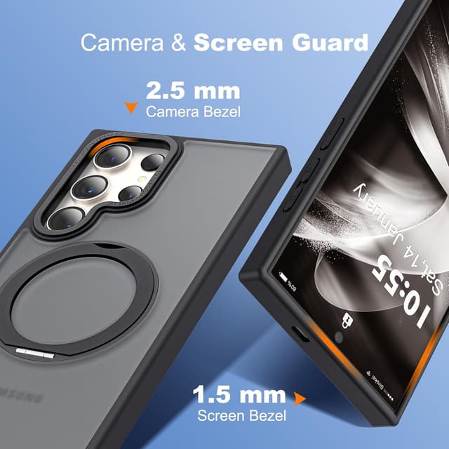 Thumbnail 6 de Zalinbo 360° Rotatable Magnetic Ring Stand Case for Galaxy S22 Ultra & S23 Ultra (Mag-Safe, Shockproof, Translucent) — Black