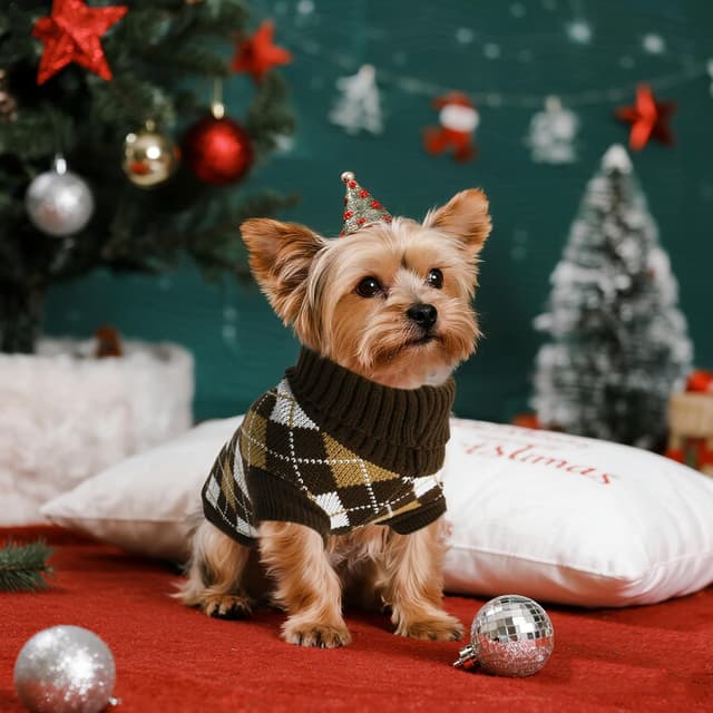 Thumbnail 4 de PawSailor Knitted Dog Jumper Turtleneck Plaid Pullover (Acrylic) – Winter Warm Coat for Medium Dogs, Brown XL