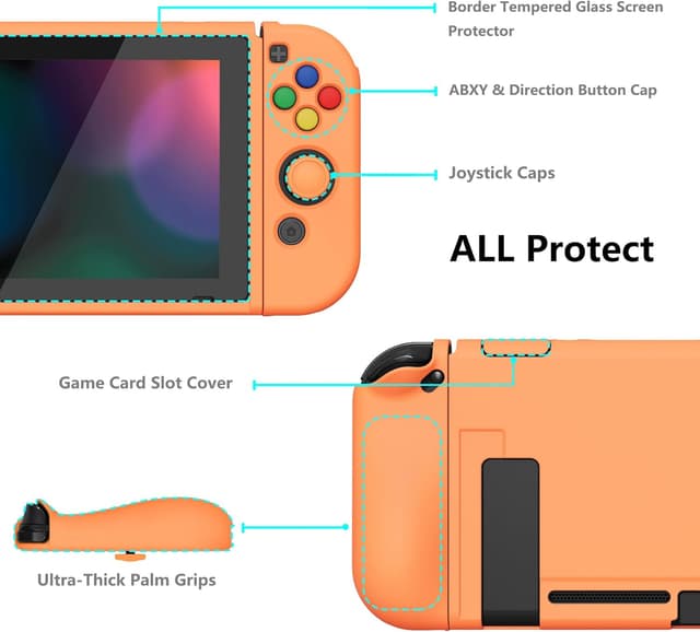 Detalle de playvital ZealProtect Soft Protective Case for Nintendo Switch (Apricot Yellow) with Glass Screen Protector & Button Caps