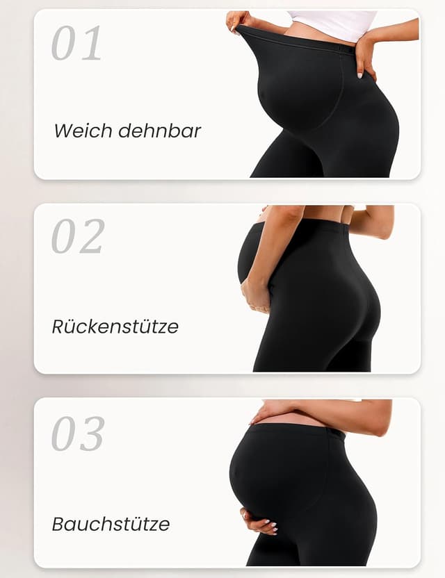 Detalle de BAYDI Creamlush Umstandshose kurz – Schwangerschaftsleggings mit verstellbarem Bund (13 cm)