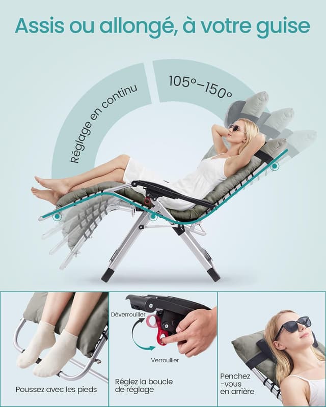 Detalle 2 de SONGMICS Chaise gravité zéro 110 kg