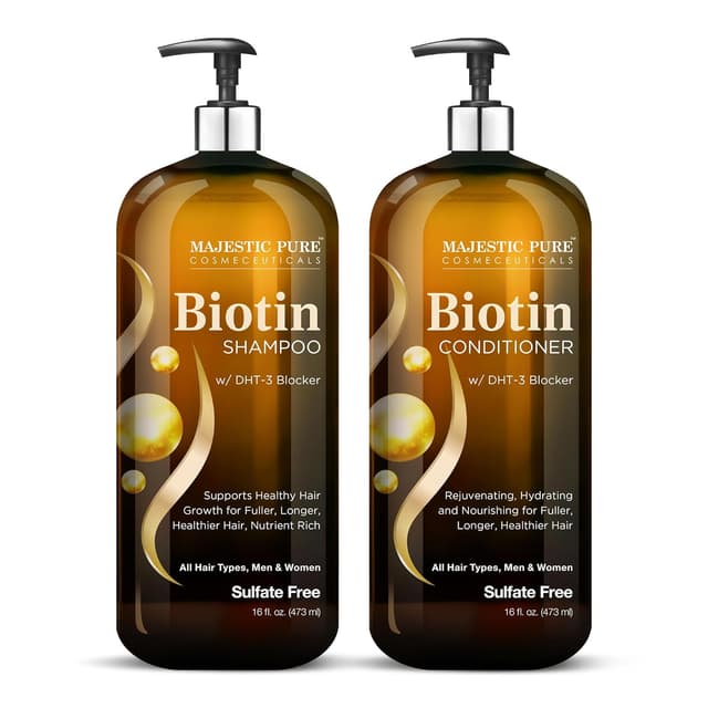 Detalle de Majestic Pure Biotin Shampoo and Conditioner Set with DHT Blocker Complex (Sulfate Free) — 16 fl oz each