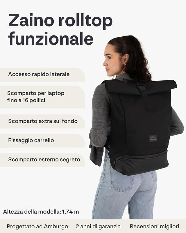 Detalle 2 de Johnny Urban Zaino Allen Large con rolltop e scomparto laptop 16” idrorepellente (19/23 L)