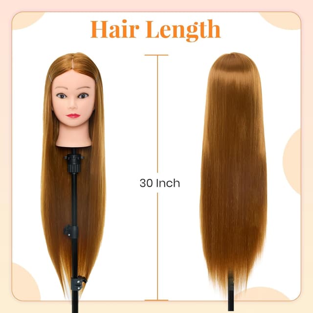 Detalle de Neverland Beauty 30" Übungskopf (Frisierkopf) mit Halter – 100% Kunstfaserhaar, Trainings- & DIY-Styling-Set