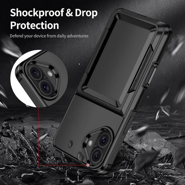 Detalle 2 de Aolcev iPhone 16 Wallet Case with Card Holder (up to 4 cards) – Dual Layer Shockproof in Black