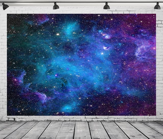 Detalle de BELECO Cosmic Galaxy Fabric Backdrop Wall Décor (10 x 8ft) for space-themed photo & event setups