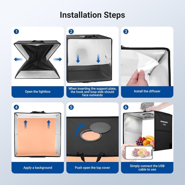 Detalle de NEEWER BASICS LB40B Photo Studio Light Box (16x16) with Bi-Colour 120 LEDs and 6 Backdrops