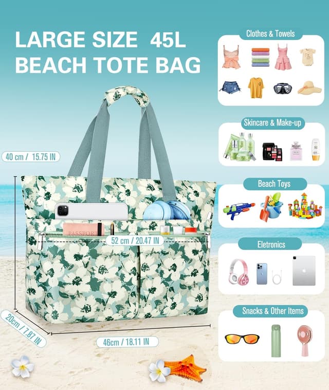 Detalle de ENONEO Strandtasche Damen XXL mit Reißverschluss und Nassfach (52 x 20 x 40 cm)