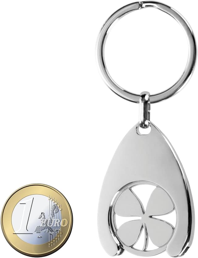 Detalle de com-four Portachiavi Angelo Custode con chip per carrello della spesa, design quadrifoglio (2 pezzi)