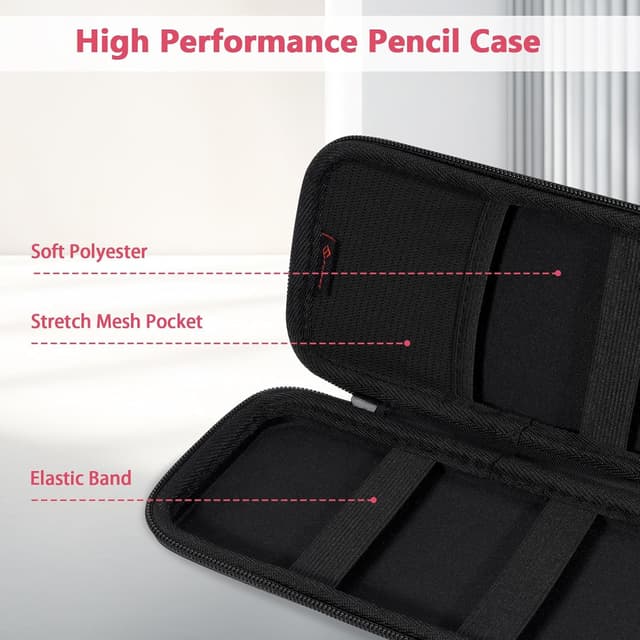 Detalle de FINPAC Federmäppchen aus Hart-EVA (21,5 x 10 x 3,8 cm) – stoßfeste Stiftetasche für Büro, Schule & unterwegs, schwarz, groß