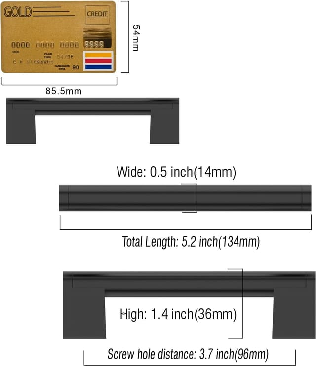 Detalle 2 de Amerdeco 10 pezzi maniglie per mobili da cucina nero, interasse fori 96 mm