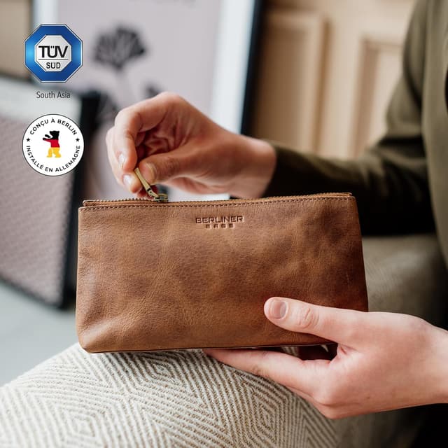 Detalle de Berliner Bags Anna trousse de toilette en cuir véritable marron (19 x 10 x 3 cm)