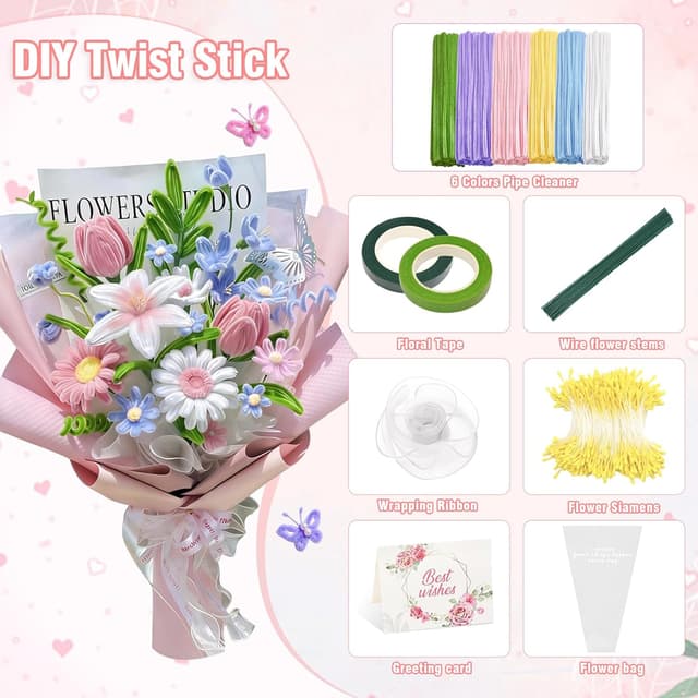 Detalle de Epaing Pfeifenputzer Blumen-Set für DIY, 400 Stück in 6 Farben