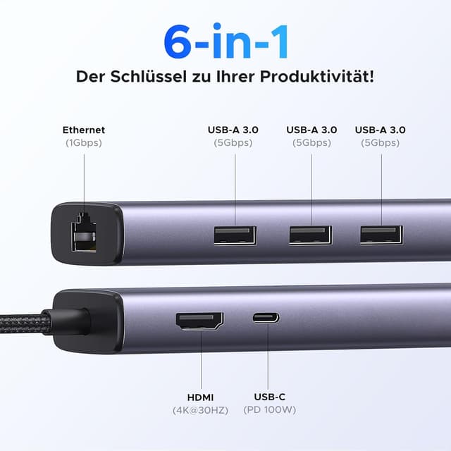 Detalle 2 de UGREEN Revodok 1061 USB C Hub 100W