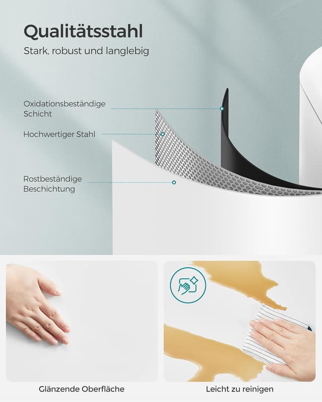 Detalle 2 de SONGMICS Tretmülleimer Küche 30 Liter (LTB01W) aus Stahl mit Softclose und Deckel