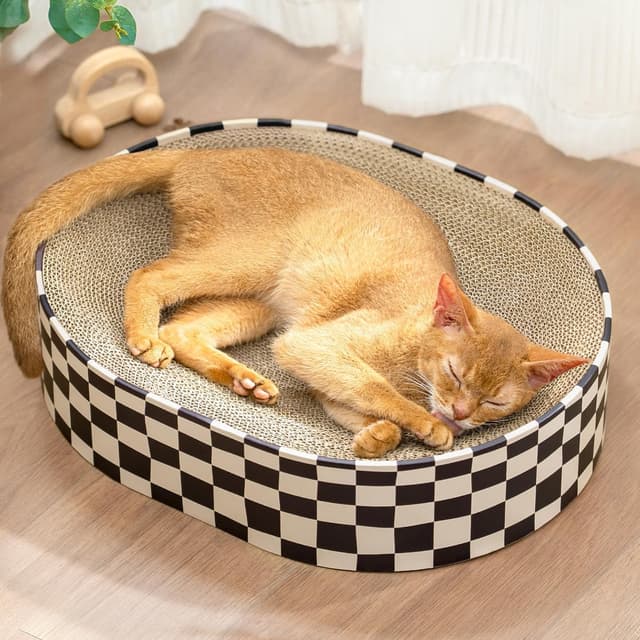 Detalle de Conlun Cat Scratching Board (2 in 1) Oval Scratcher Cardboard Bowl Nest – Medium