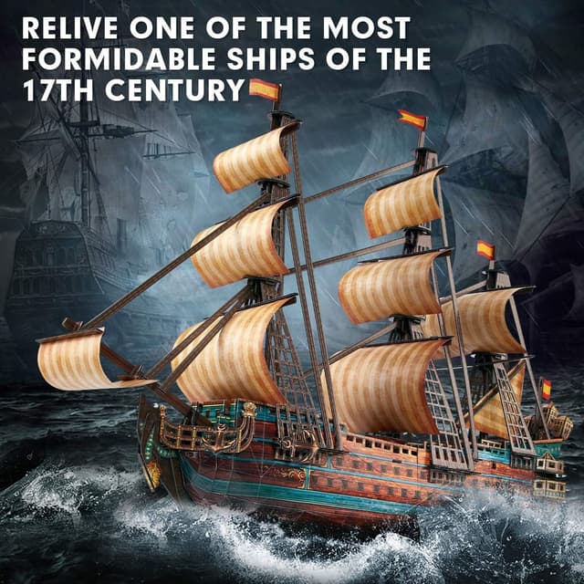 Detalle de CubicFun 3D Puzzle Model Ship (San Felipe) Boat Construction Kit – 248-Piece Papercraft Display Model