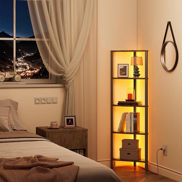 Detalle 1 de TUTOTAK Corner Shelf with LED Light 5-Tier Corner Bookshelf ๐