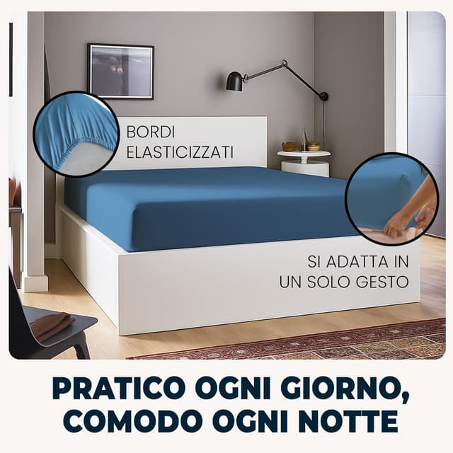 Detalle de Lenzuola con angoli Flowen 120x190 cm Blu Navy in microfibra anti-acaro e ipoallergenica