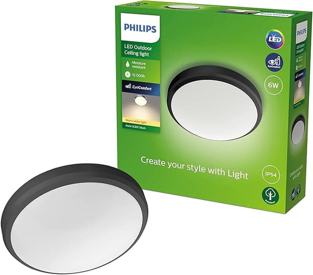Imagen de Philips Doris - Plafón LED exterior negro 🌟 en OfertitasTOP