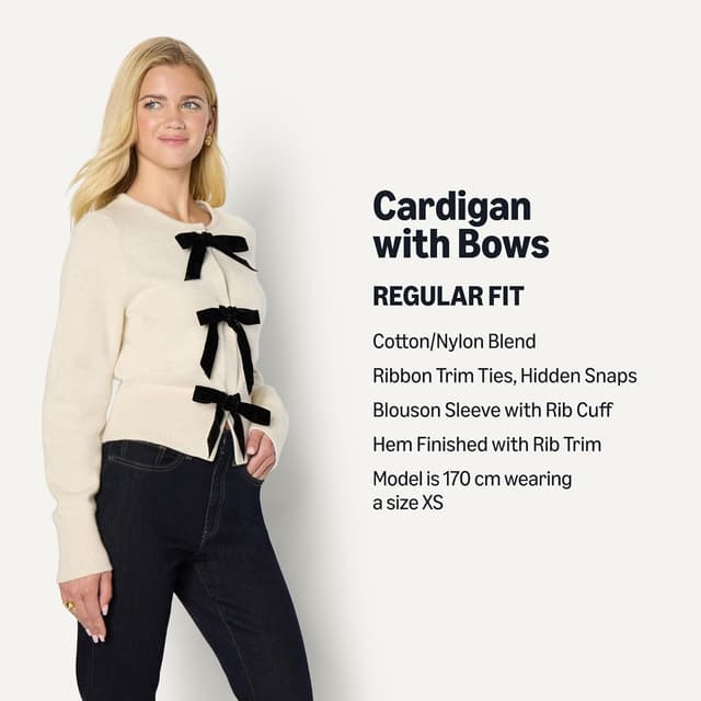 Detalle 2 de Amazon Essentials women’s regular-fit long-sleeve tie front cardigan with bows