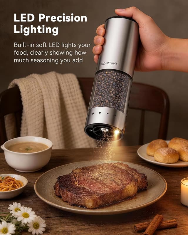 Detalle de Electric Salt and Pepper Grinder Set (Type-C Rechargeable) with LED Battery Level Display