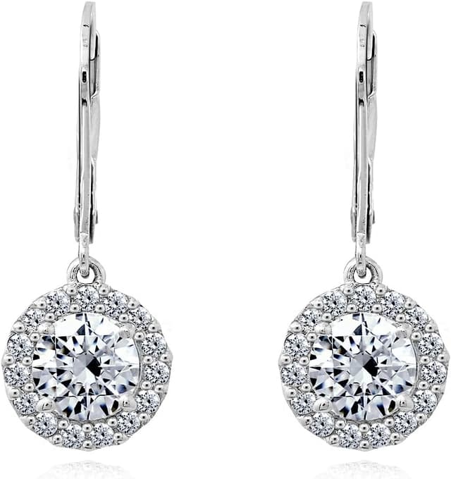 Detalle 2 de Sterling silver halo drop earrings 25mm