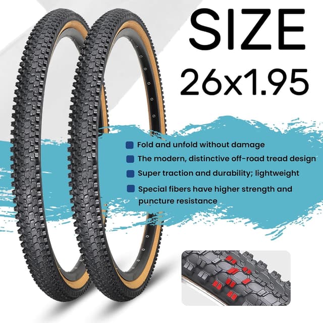 Detalle de Hycline 2-Pack Mountain Bike Tires (26x1.95) with Inner Tubes & Tire Levers