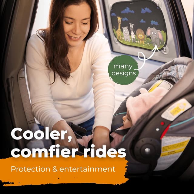 Detalle 2 de Car Window Shades for Baby (48 x 30 cm) with Suction Cups – Animal Design, Pack of 2