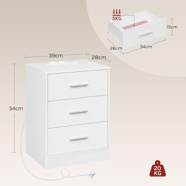 Thumbnail 2 de WOLTU Mesitas de Noche con Enchufes 3 Cajones