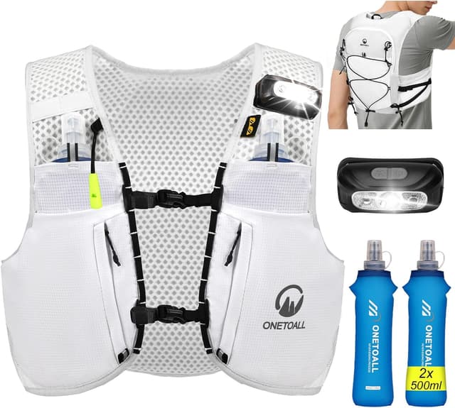 Detalle de ONETOALL Laufweste Damen/Laufweste Herren mit LED & 2 faltbaren Trinkflaschen (500 ml)