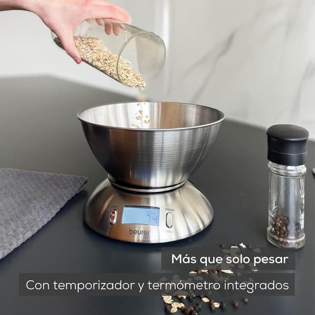Detalle 2 de Beurer KS 54 Báscula de Cocina con Cuenco Inoxidable 🍽