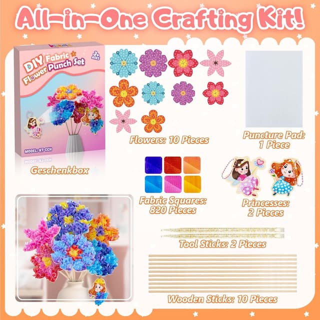 Detalle de Kiztoys Bastelset Blumenstrauß mit Pailletten – Kreativ-Set für Kinder ab 6 Jahren