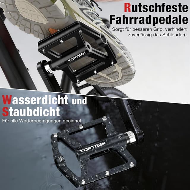 Detalle de toptrek CNC-Aluminium Fahrradpedale (MTB/9/16 Zoll) mit 3 abgedichteten Lagern und rutschfesten Pins