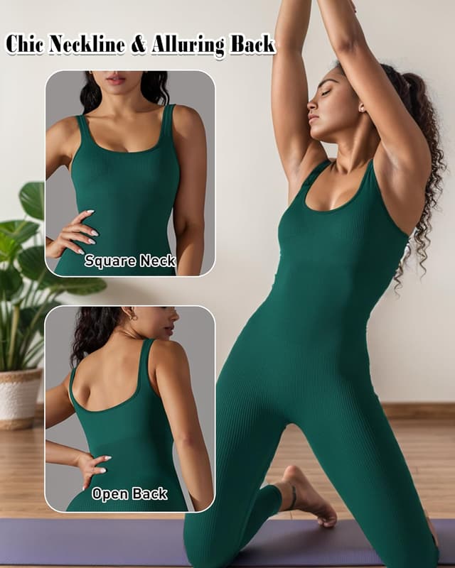 Detalle de Merlvida Sport Jumpsuits für Damen – elastischer figurformender nahtloser Overall für Training und Sommer