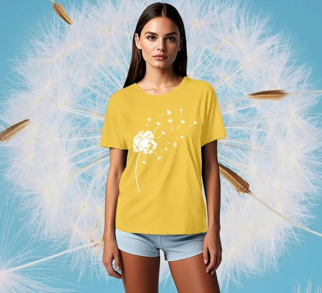 Detalle 2 de Qskall women’s dandelion flower casual t-shirt – soft loose-fit summer tee