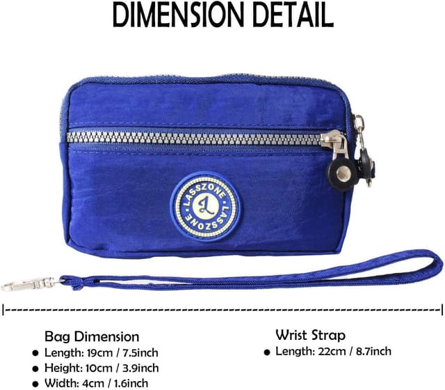 Detalle de LassZone 3-Compartment Nylon Wristlet Wallet Clutch for Mobile Phone, Cards and Cash