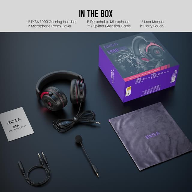 Thumbnail 6 de EKSA Gaming Headset E900 mit abnehmbaren Mikrofon & 3,5-mm-Kabel (PS5, Xbox, Switch, PC) – Schwarz