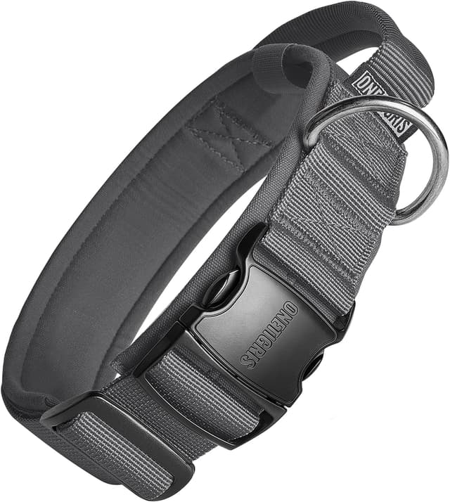 Detalle de Collare per cani OneTigris con fibbia in metallo e anello a D, nylon imbottito (grigio)