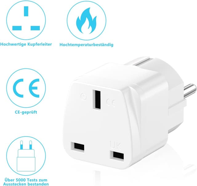 Thumbnail 6 de HITRENDS Reiseadapter UK auf EU (Typ J → Typ E/F/G) – 3er Set, weiß