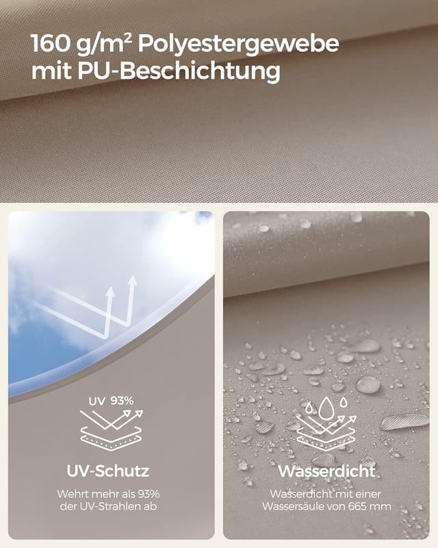 Detalle de SONGMICS Sonnensegel 3 x 5 m taupe (GSH35TP) – wasserfest, UV-Schutz 93%