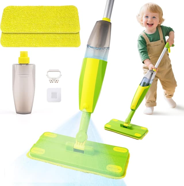 Detalle de EURYUNG Kinder Wischmopp mit Sprühfunktion für Kinder ab 3