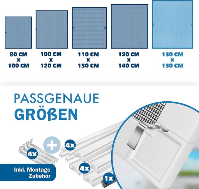 Thumbnail 6 de KESSER® Fliegengitter Fenster 130x150 cm mit Aluminiumrahmen – Insektenschutz ohne Bohren (weiß)