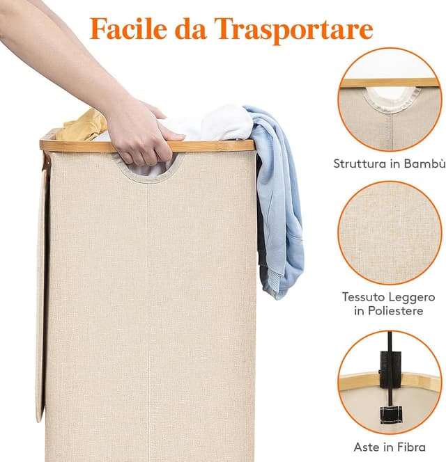 Thumbnail 5 de Lifewit Cesta Portabiancheria 100 L con Coperchio