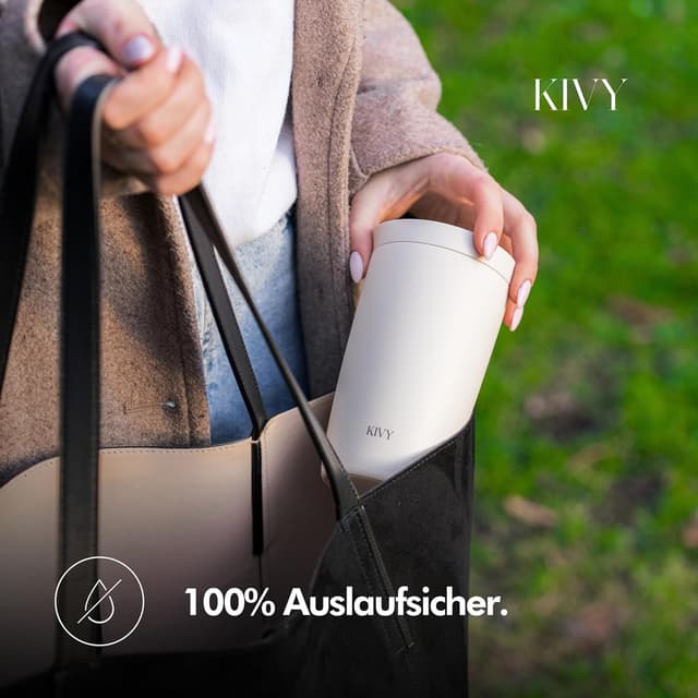 Detalle de KIVY Thermobecher 350 ml – Thermobecher to go mit doppelwandiger Isolierung (6 h heiß / 24 h kalt), auslaufsicher